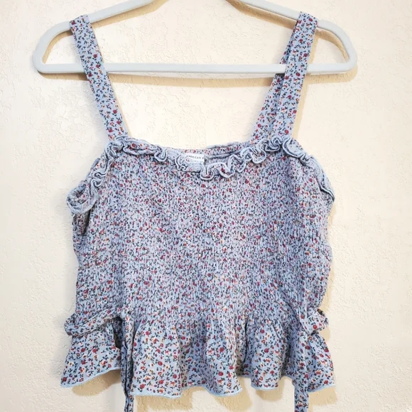 American Eagle Floral Blue Crop Top - Picture 1 of 8